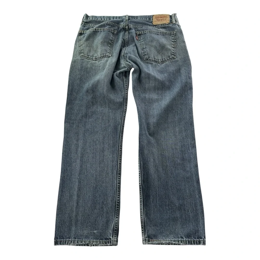 Y2K Levi's 505 Straight Fit Jeans Men's 36x30 Blue Distressed Faded Denim